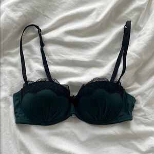 Forest Green Lace Balcony Push up Bra